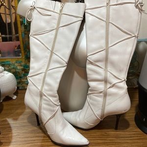 Tall baker white leather boots